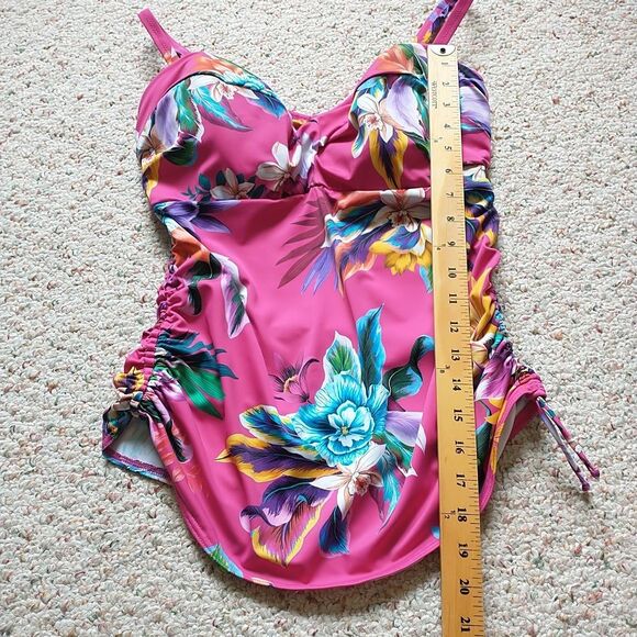 Fantasie Tankini 32H Pink Blue Floral Bra Underwired Ruched Tropical Hawaiian - Picture 12 of 12